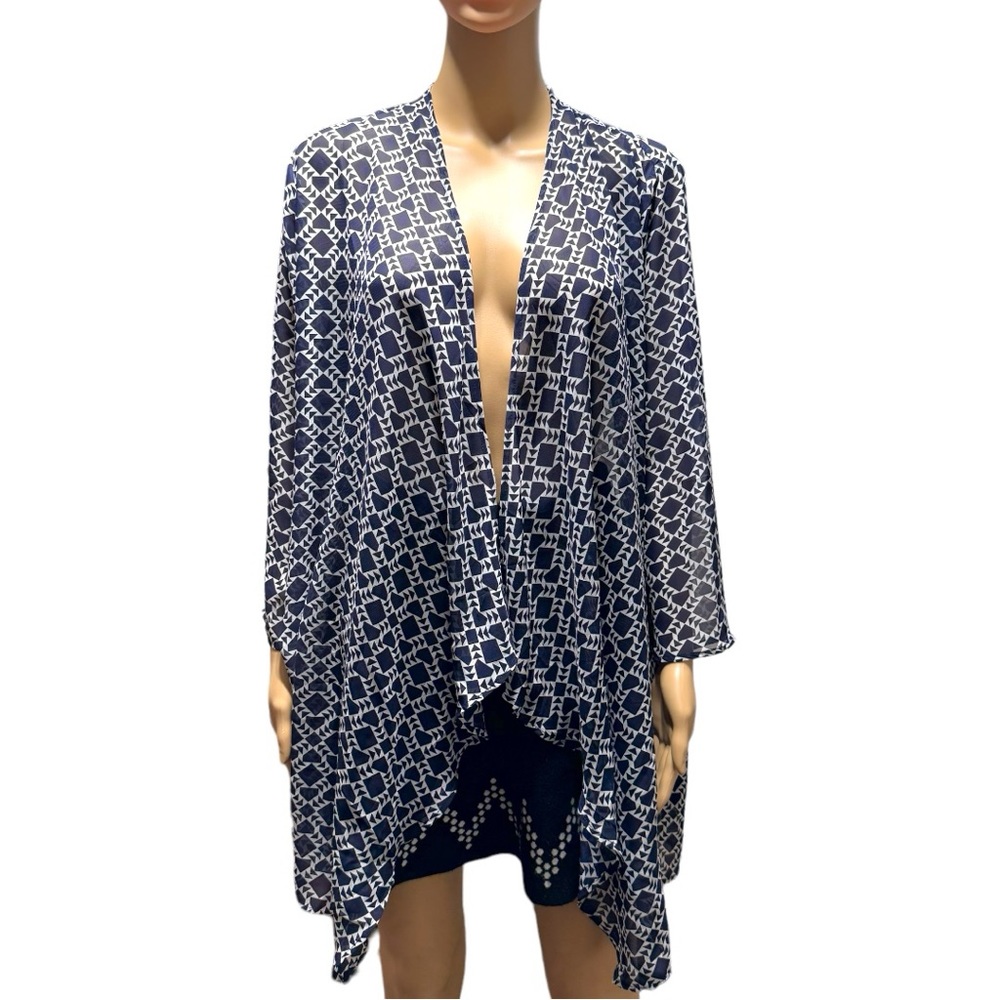 CHARMING CHARLIE Cardigan Kimono Women's Size Large Navy White